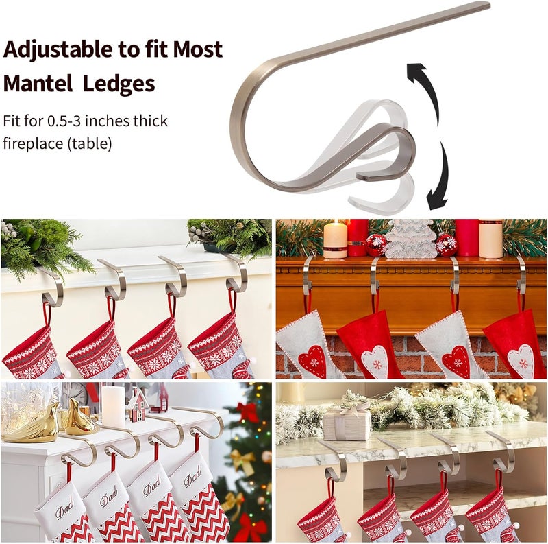 Klurent Christmas Stocking Holders for Mantle Set of 4, Lightweight Adjustable Christmas Stocking Holder Hooks Metal Fireplace Hanger for Christmas Party Decoration, Non-Slip Mantle Stocking Hooks(Bronze) - Image 3
